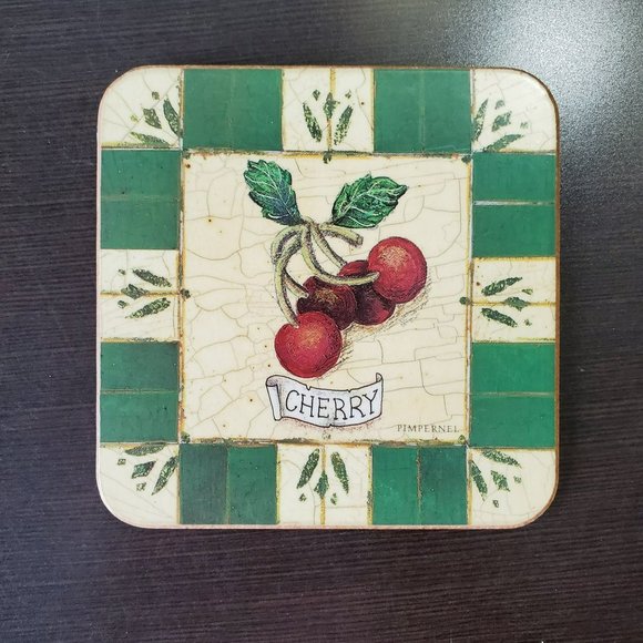 Pimpernel Coasters, set of 6, Cork Backed, Fruit Medley, Apple Cherry Grape Pear - Picture 6 of 9
